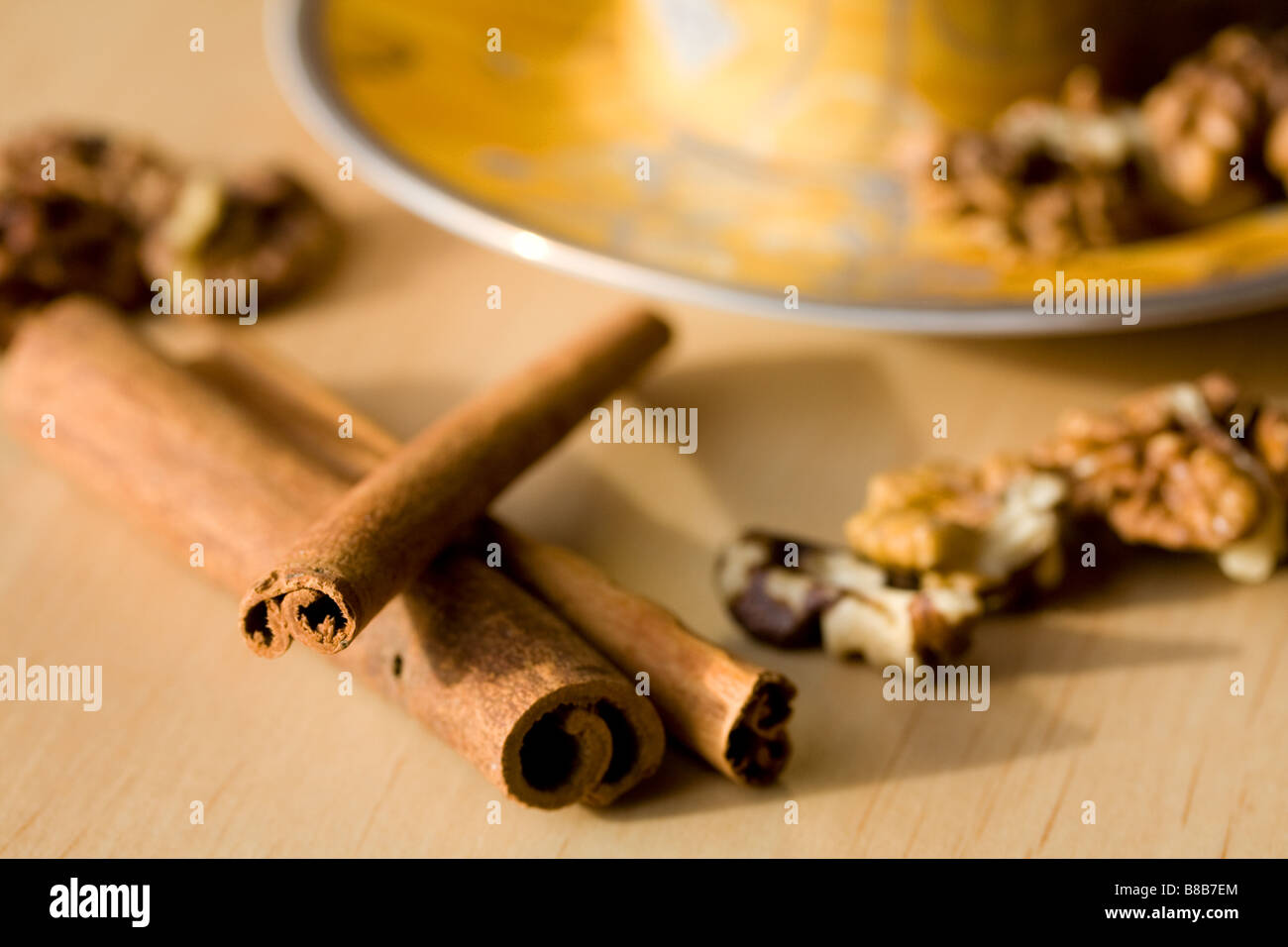 Cinnamon, coffee, walnuts Stock Photo Alamy