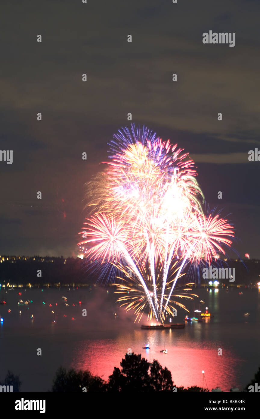 Fireworks July 4th Commencement Bay Tacoma Washington Stock Photo