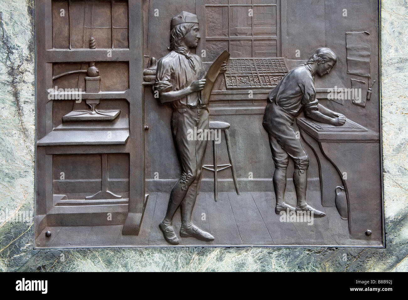 Ben Franklin's Printing Press plaque, Old City Hall, Freedom Trail, Boston, Massachusetts, USA
