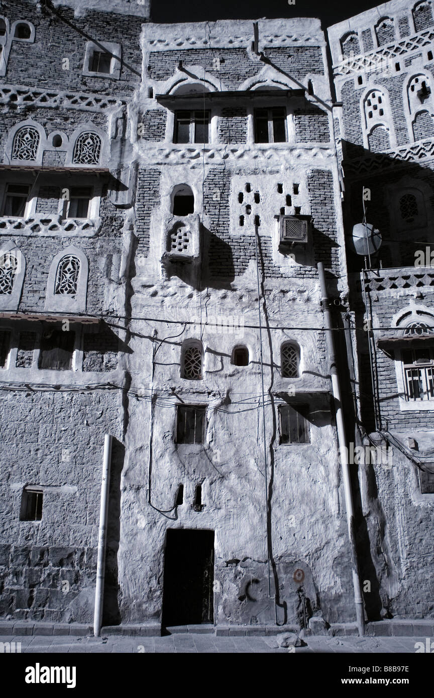 Infra red of Sanaa old town, Yemen Stock Photo