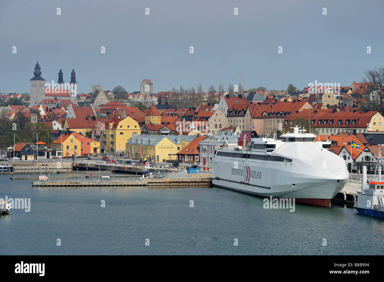 Ferry at harbour of Visby in Gotland Sweden May 2008 Stock Photo