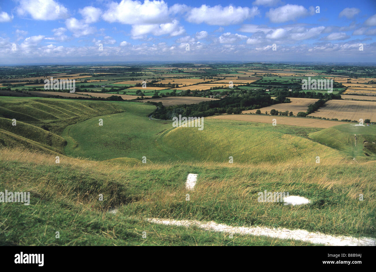 View from the Uffington White Horse across rural Oxfordshire Stock