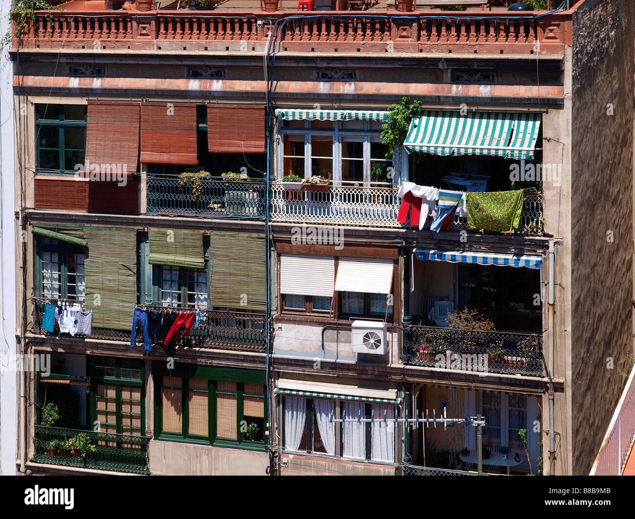 Apartment balconies in central Barcelona Spain Stock Photo
