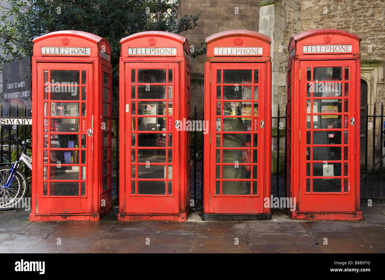 Telephone Boxes in Cambridge, Market Square, England, UK. Stock Photo