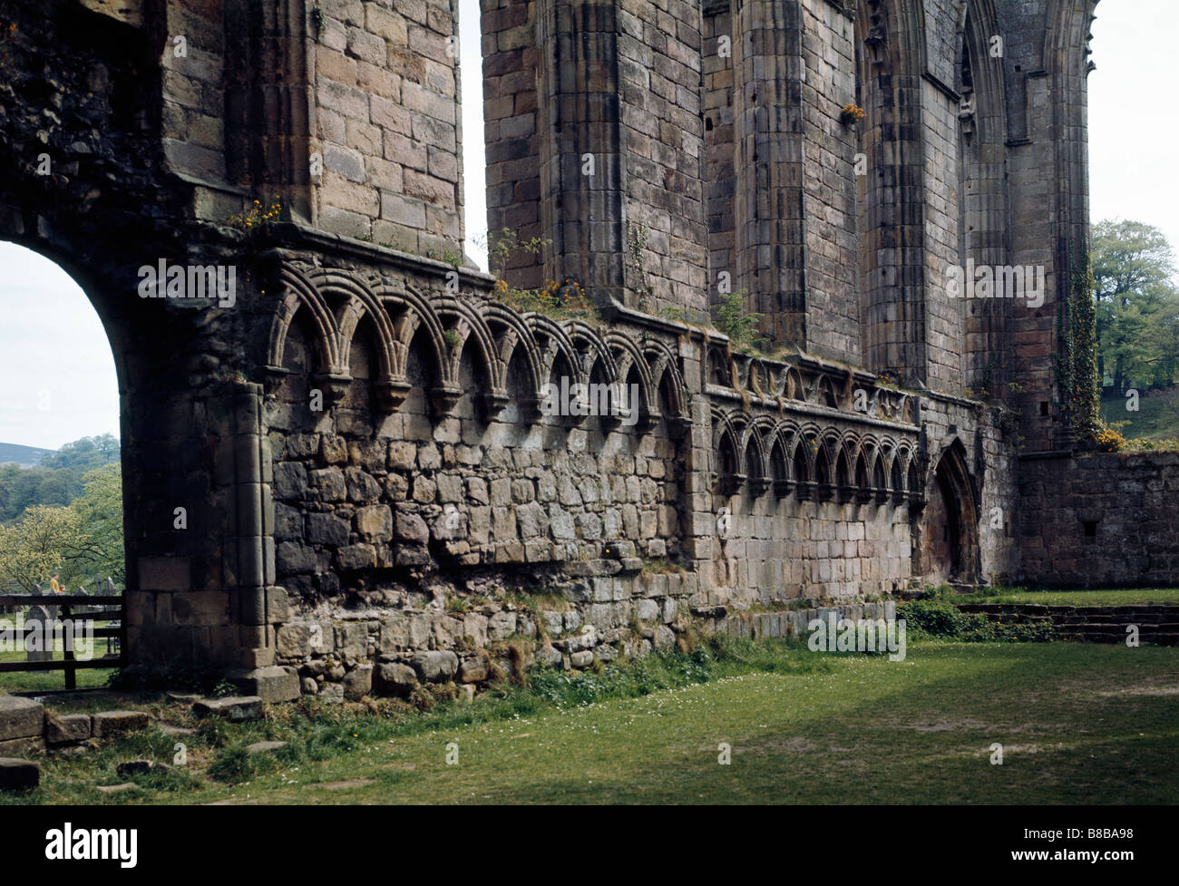 Bolton Abbey Yorkshire. Ruins of 12th century Augustinian priory. Arcading Stock Photo