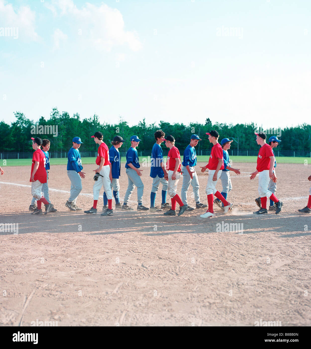 Baseball Teams Shaking after Game, Moncton, New Brunswick Stock Photo