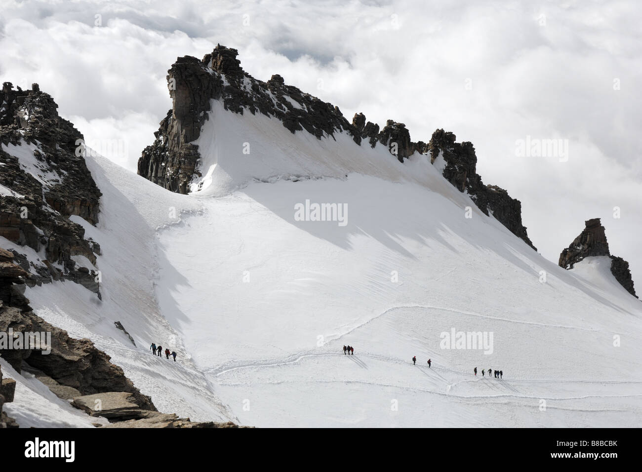 ghiacciaio del Gran Paradiso glacier alpinisti cordata parco nazionale Gran Paradiso Valle d Aosta Italia Italy Stock Photo