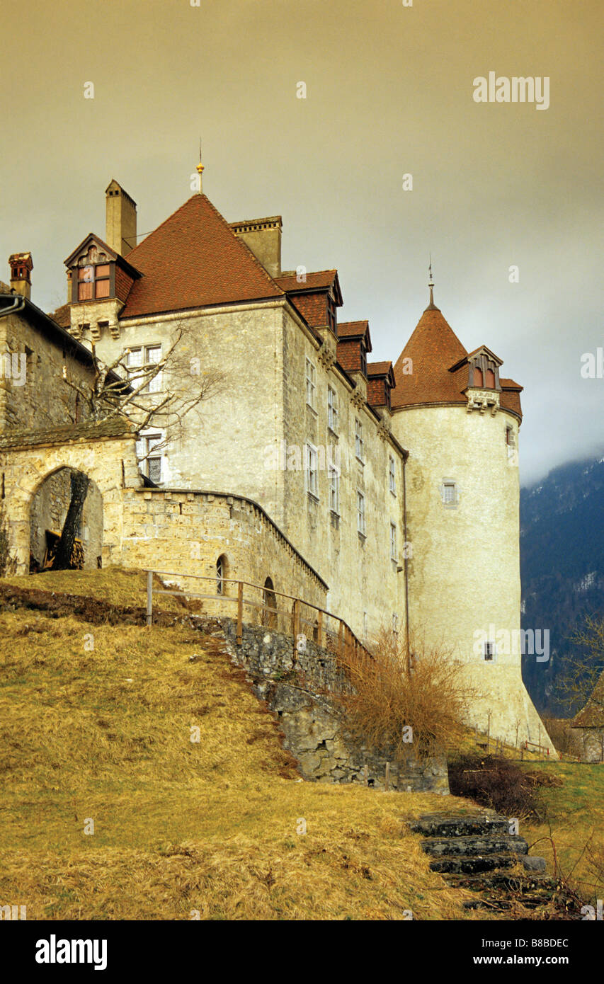 Chateau de Gruyeres at Gruyeres in Fribourg canton Switzerland Stock Photo