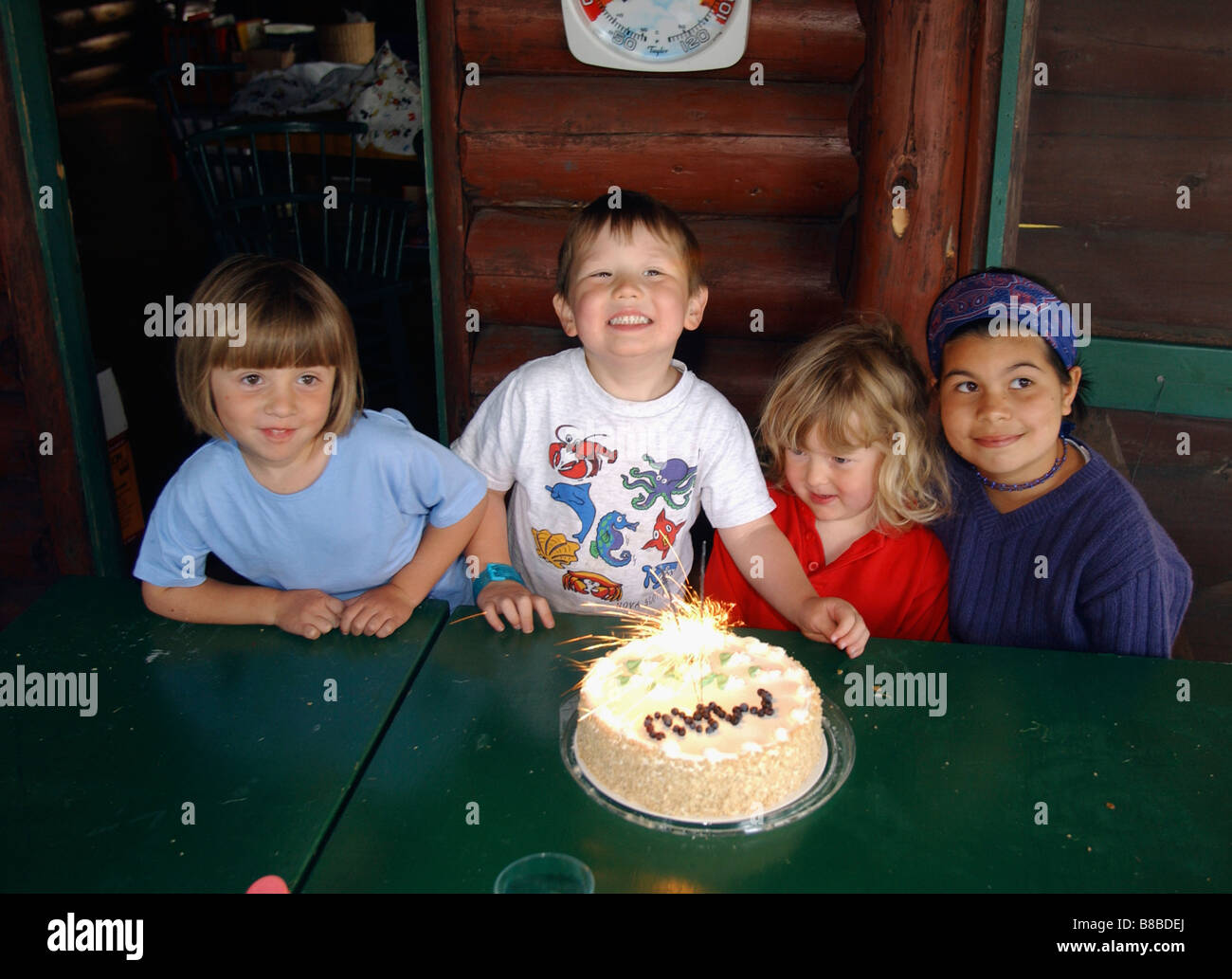 Celebrating birthday cabin Stock Photo - Alamy