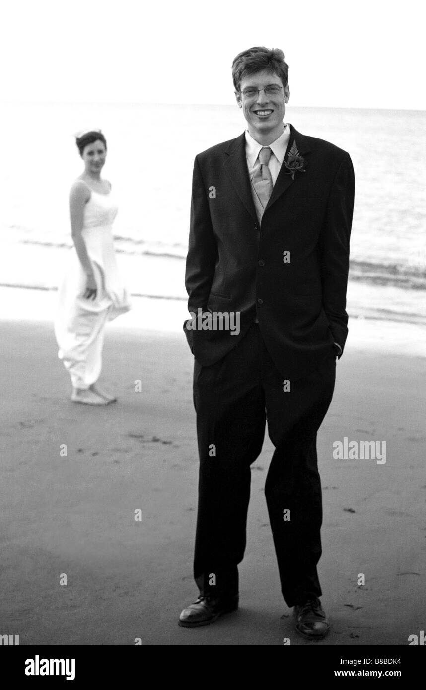 Imageworks Photographic; B/W Groom Beach Bride Background Stock Photo