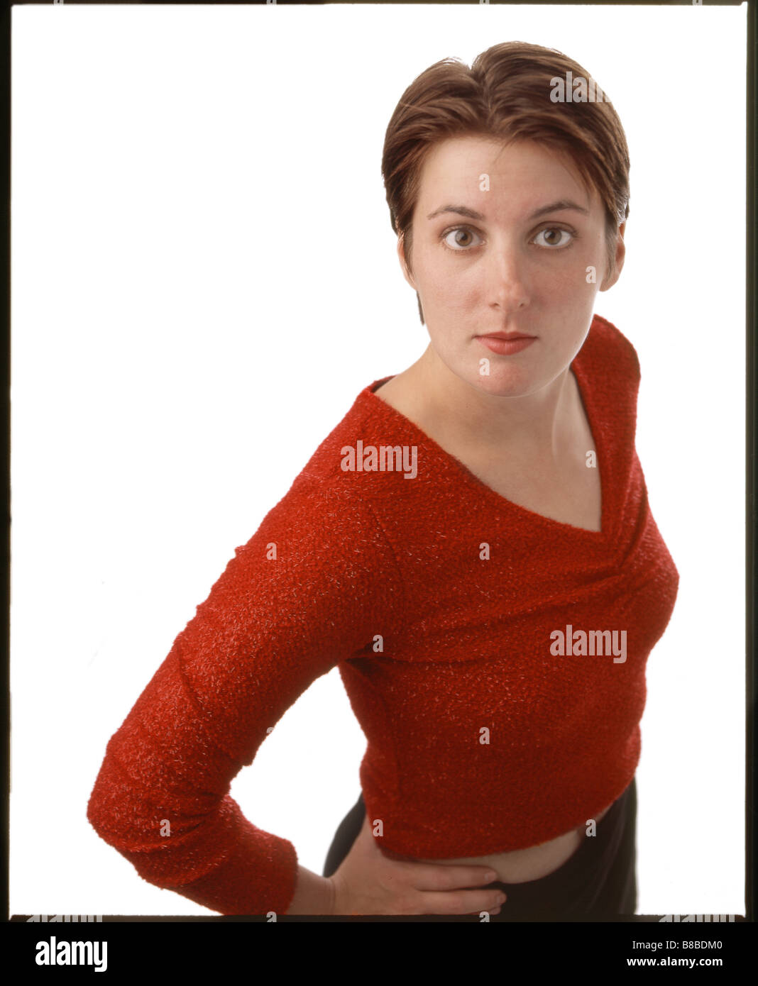 Imageworks Photographic; Portrait  Woman Red Shirt Stock Photo