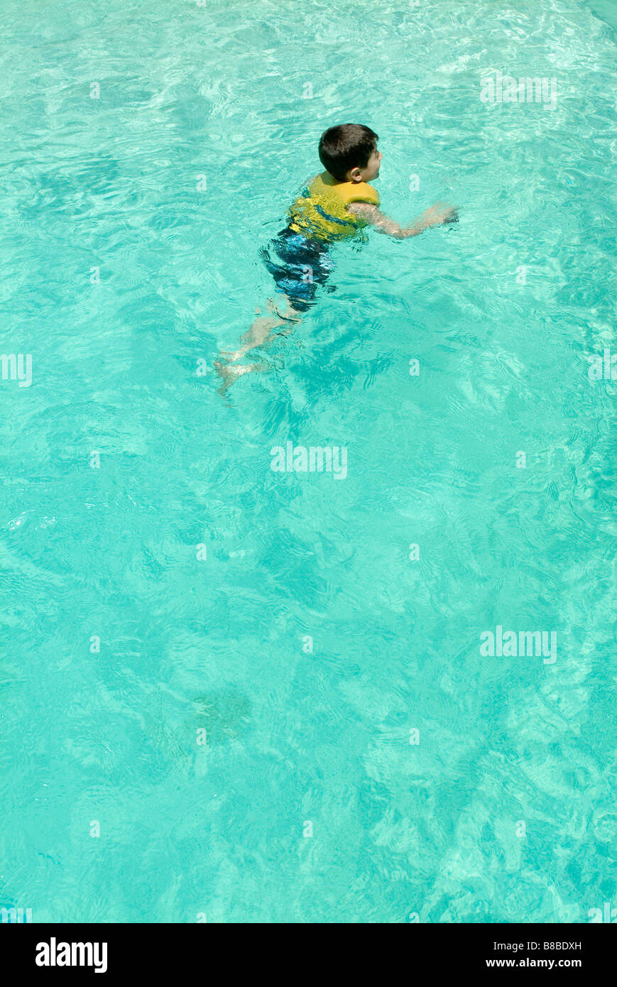 Little Boy Life Jacket Pool Stock Photo Alamy