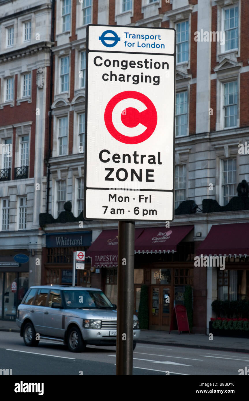 Congestion Charge sign at zone boundary London England UK Stock Photo