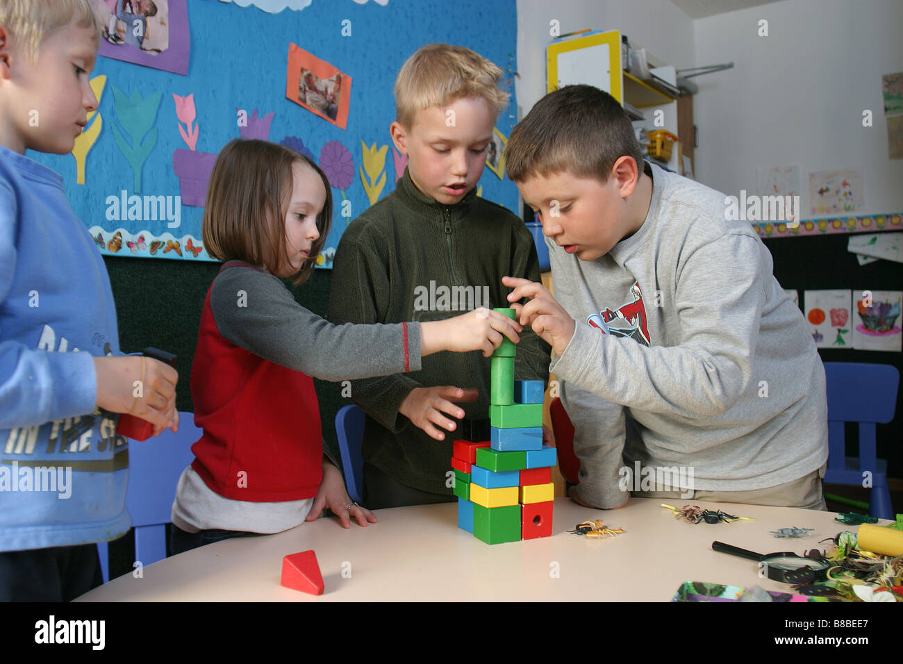Kids Building Blocks Classroom Stock Photo Alamy
