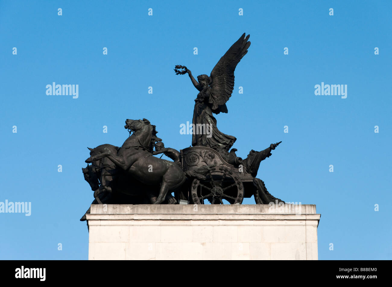 The Angel of Peace Descending on the Chariot of War by Adrian Jones atop the Wellington or Constitution Arch London England UK Stock Photo