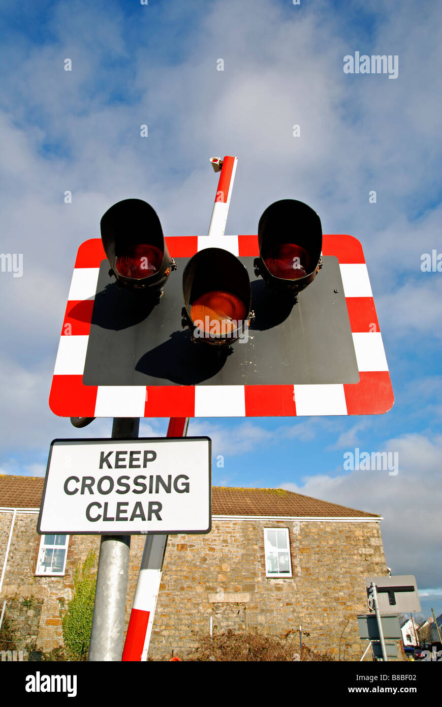 warning lights at a level crossing near camborne,cornwall,uk Stock Photo