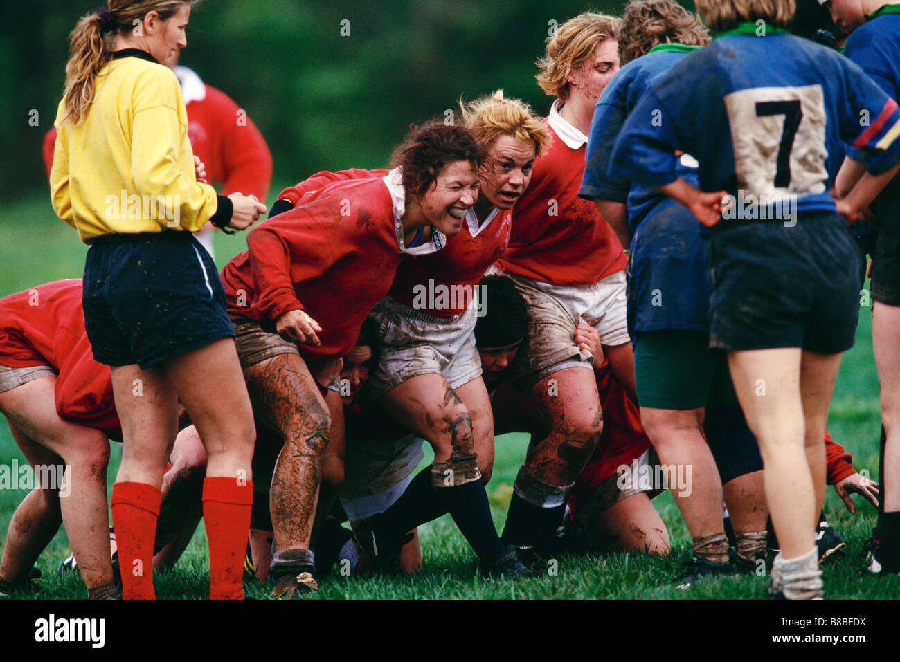 Women s rugby game action Stock Photo