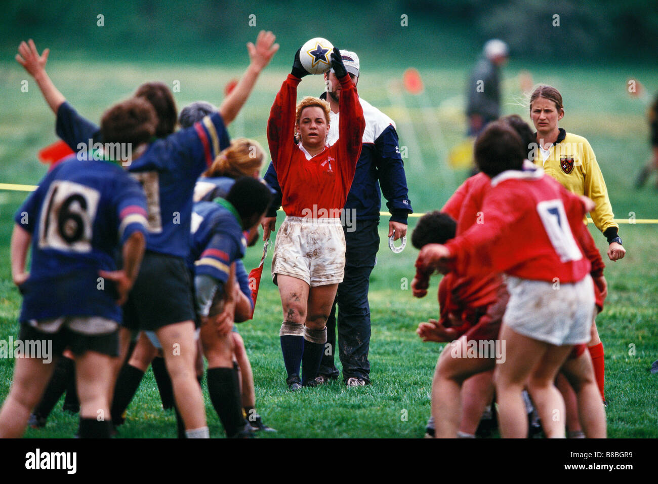 Women s rugby game action Stock Photo