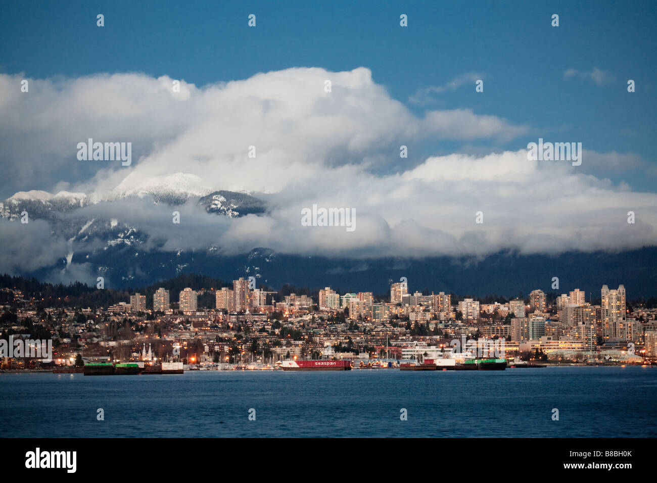 Barges in Burrard Inlet and the North Shore Mountains North Vancouver ...
