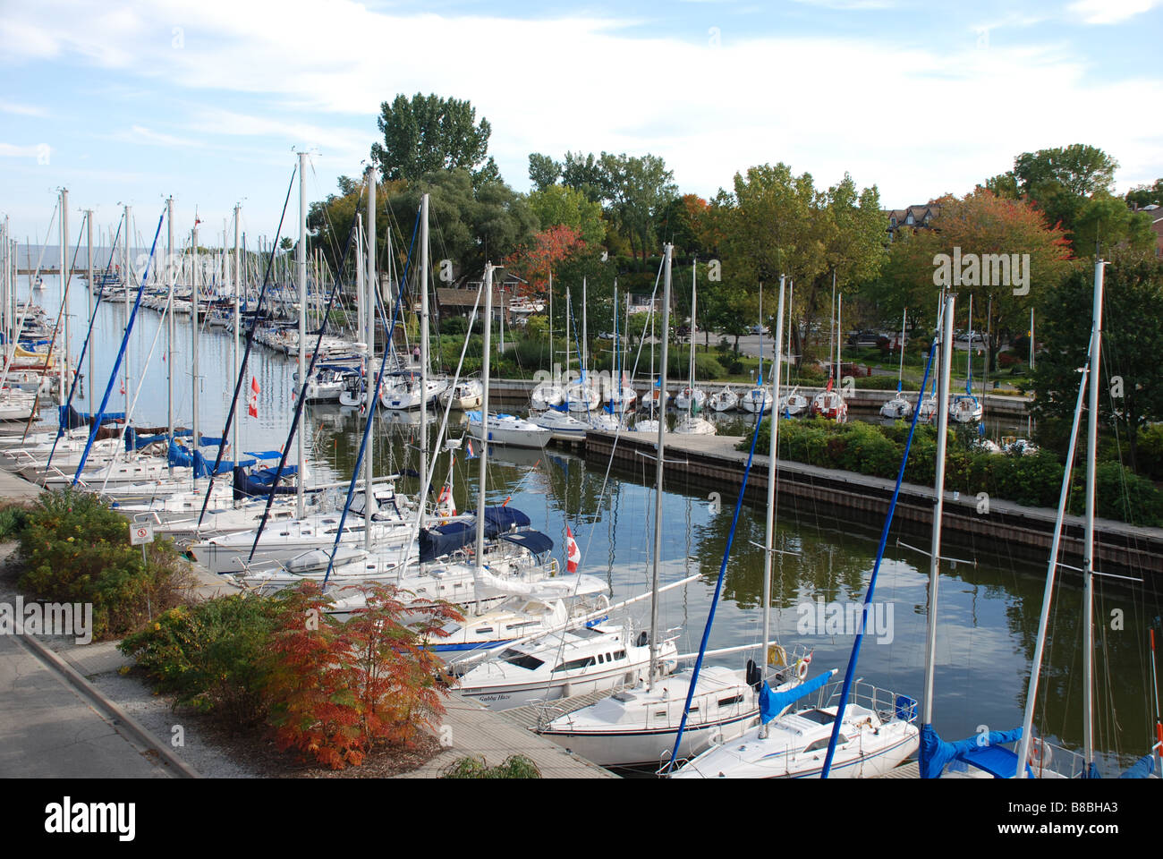 Yachts in downtown Oakville marina Ontario Canada Stock Photo