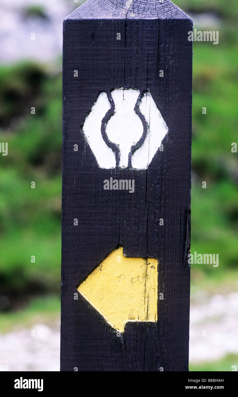 West Highland Way finger post direction footpath sign way mark marker arrow  thistle logo Scotland UK Stock Photo - Alamy