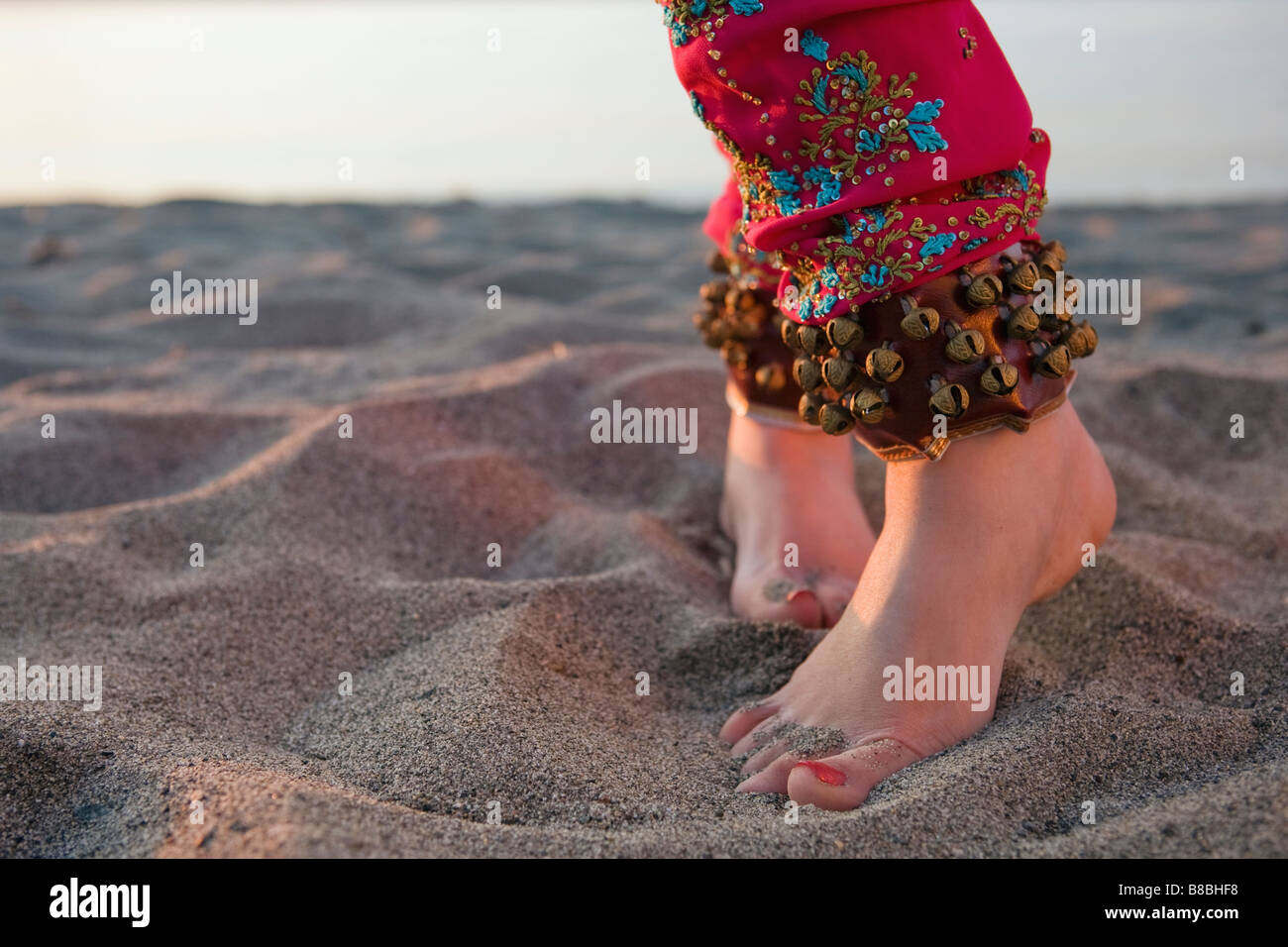 Feet  Woman Wearing Ghungroo (Traditional Bells) Dancing Beach Stock Photo