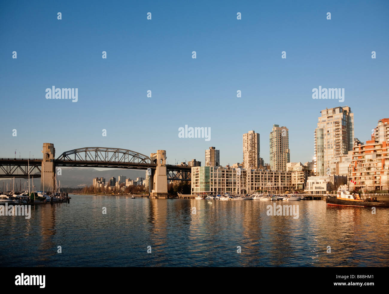 Burrard Street Bridge and the downtown skyline along False Creek ...