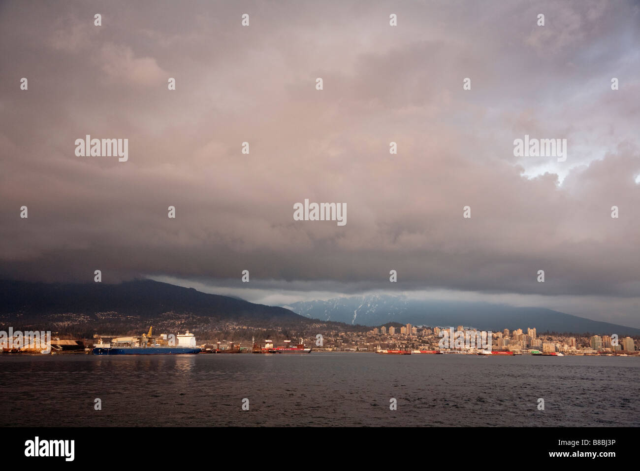 Barges in Burrard Inlet and the North Shore Mountains North Vancouver ...