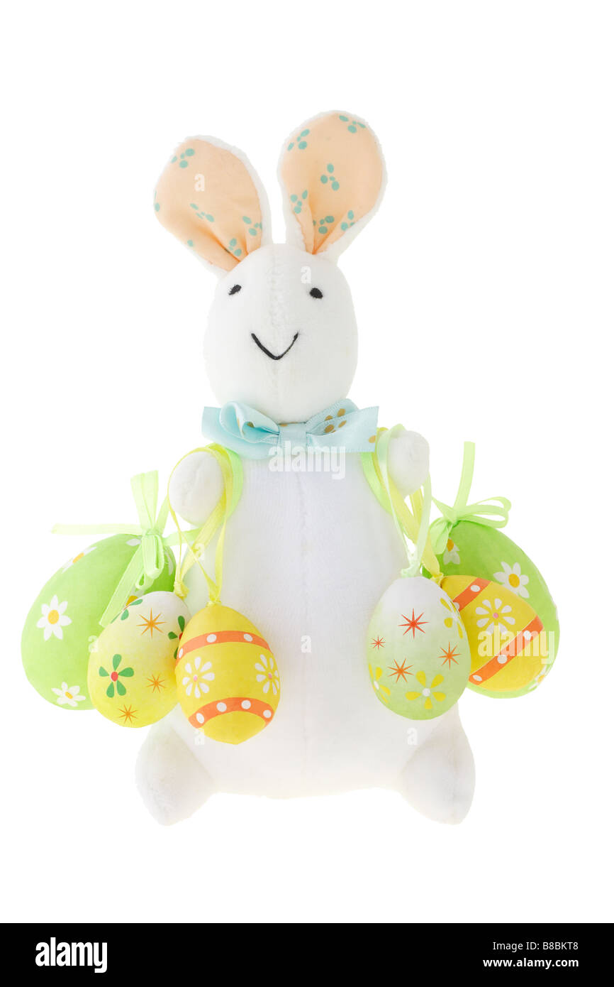 Easter bunny and decorative eggs on white background Stock Photo - Alamy