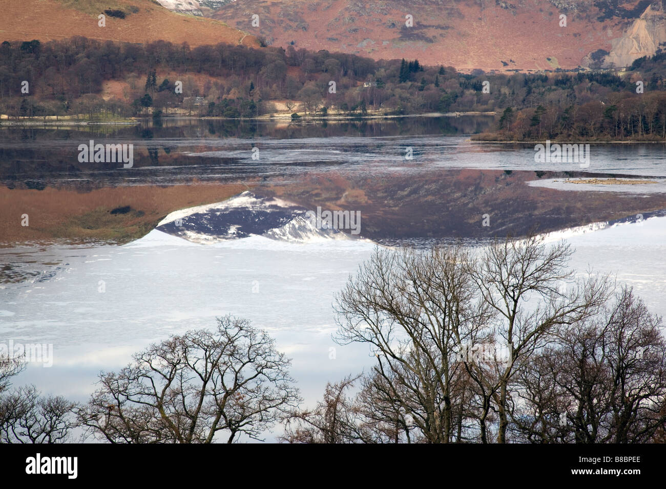 Winter reflections of the Derwent Fells near Keswick Cumbria Stock