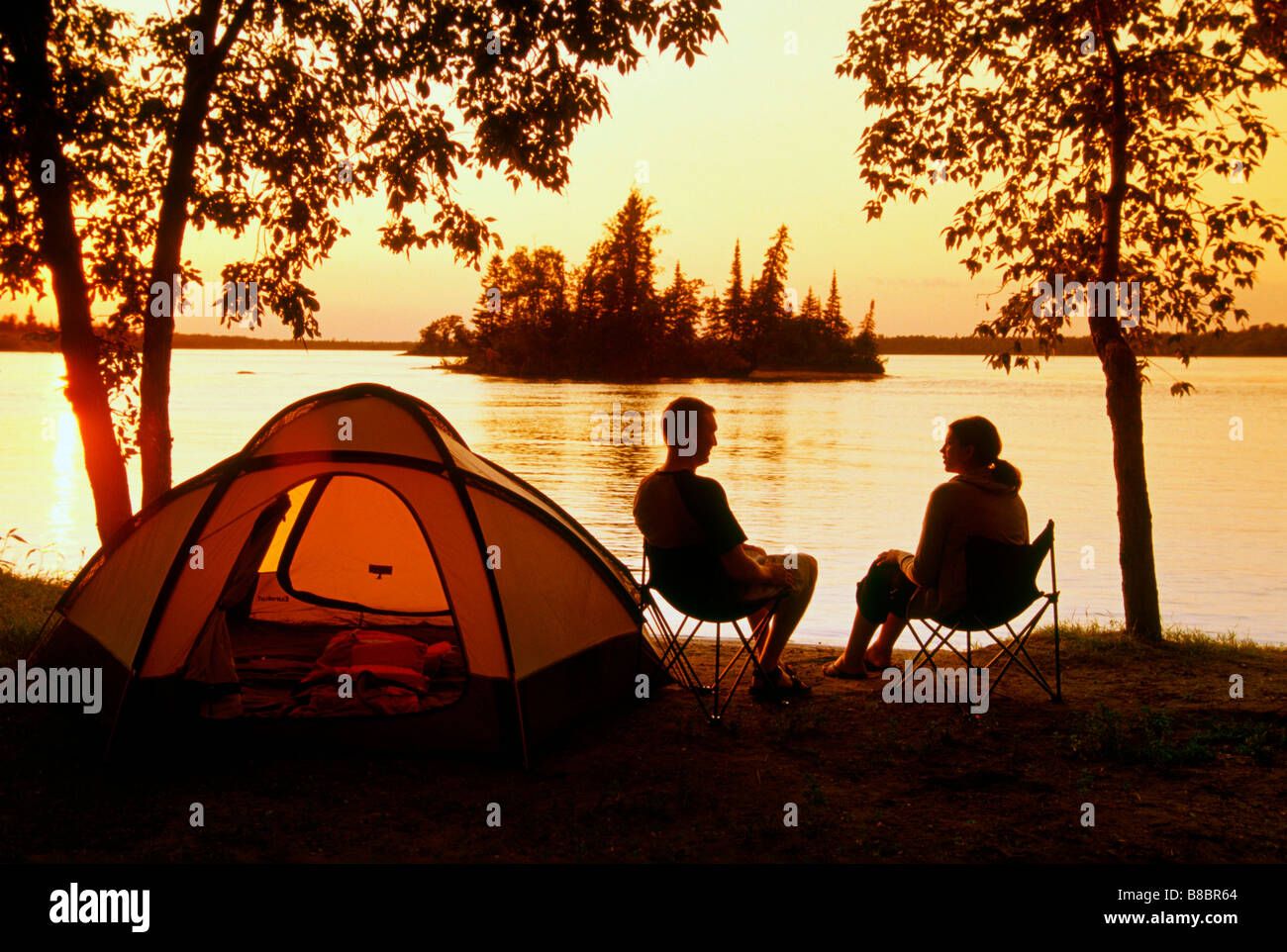 Camping, Otter Falls, Whiteshell Provincial Park, Manitoba Stock Photo