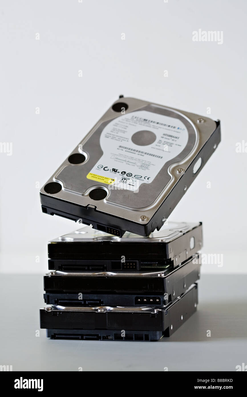 a stack of sata computer hard disk drives Stock Photo