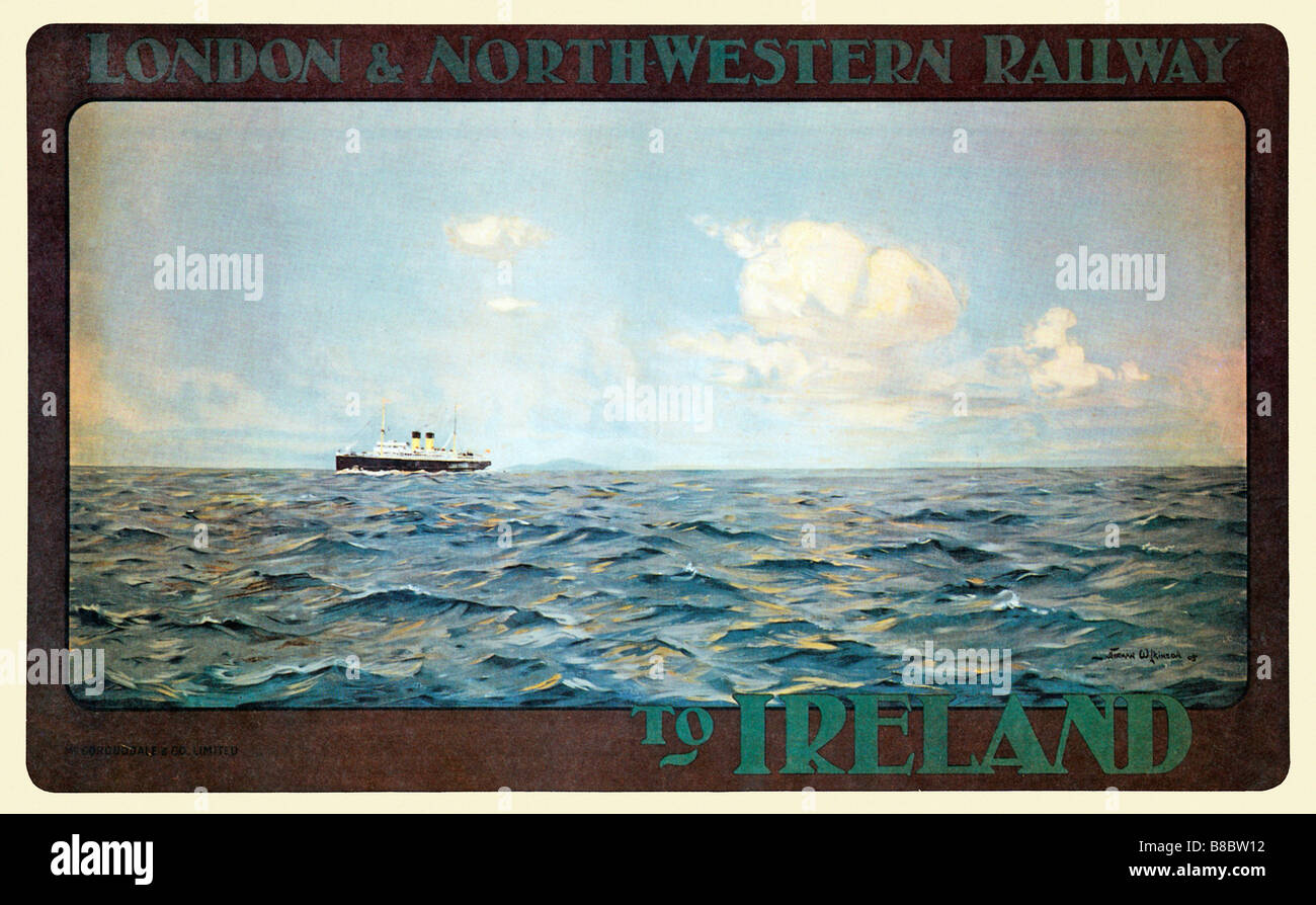 LNWR To Ireland 1905 poster for the Ferry across the Irish Sea from Holyhead in Anglesea to Dublin Stock Photo