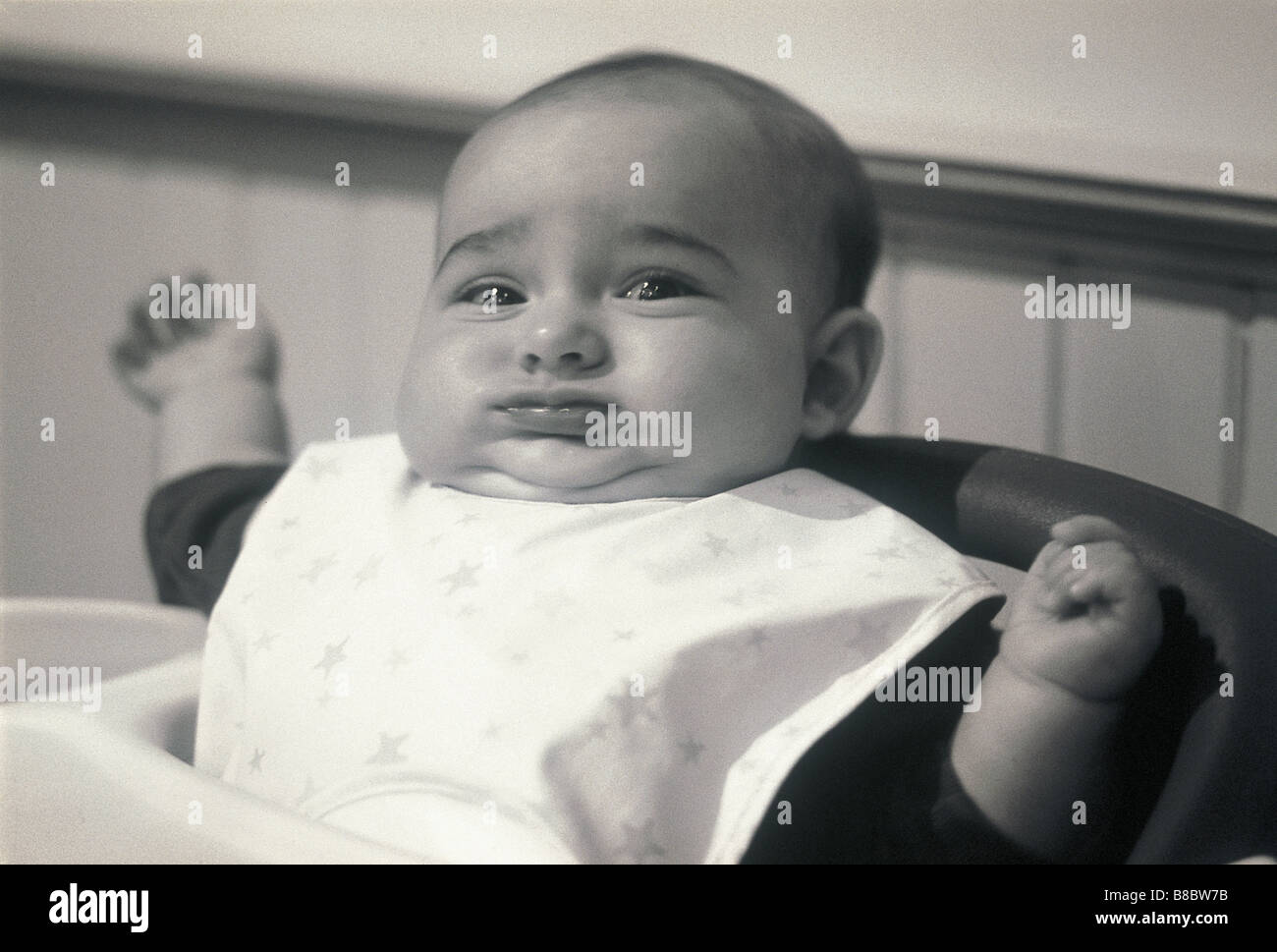 FL4848, Matthew Plexman; Dismayed Baby Highchair, BW Stock Photo