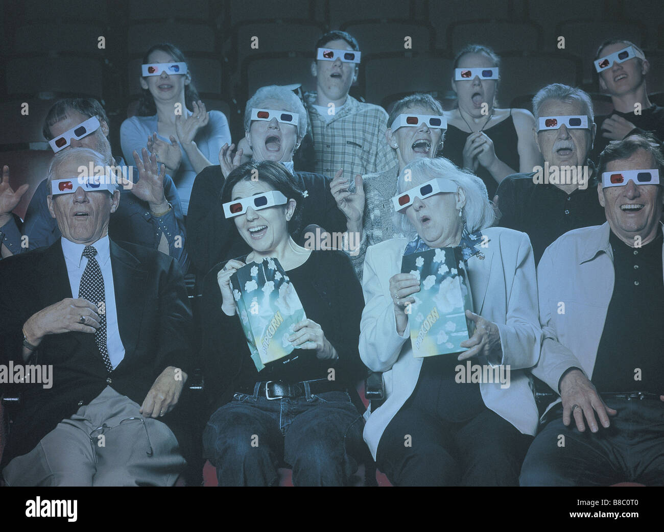 FL5192, Steve Lawrence; Crowd   Movies, Wearing 3D Glasses, Eating Popcorn foo Stock Photo