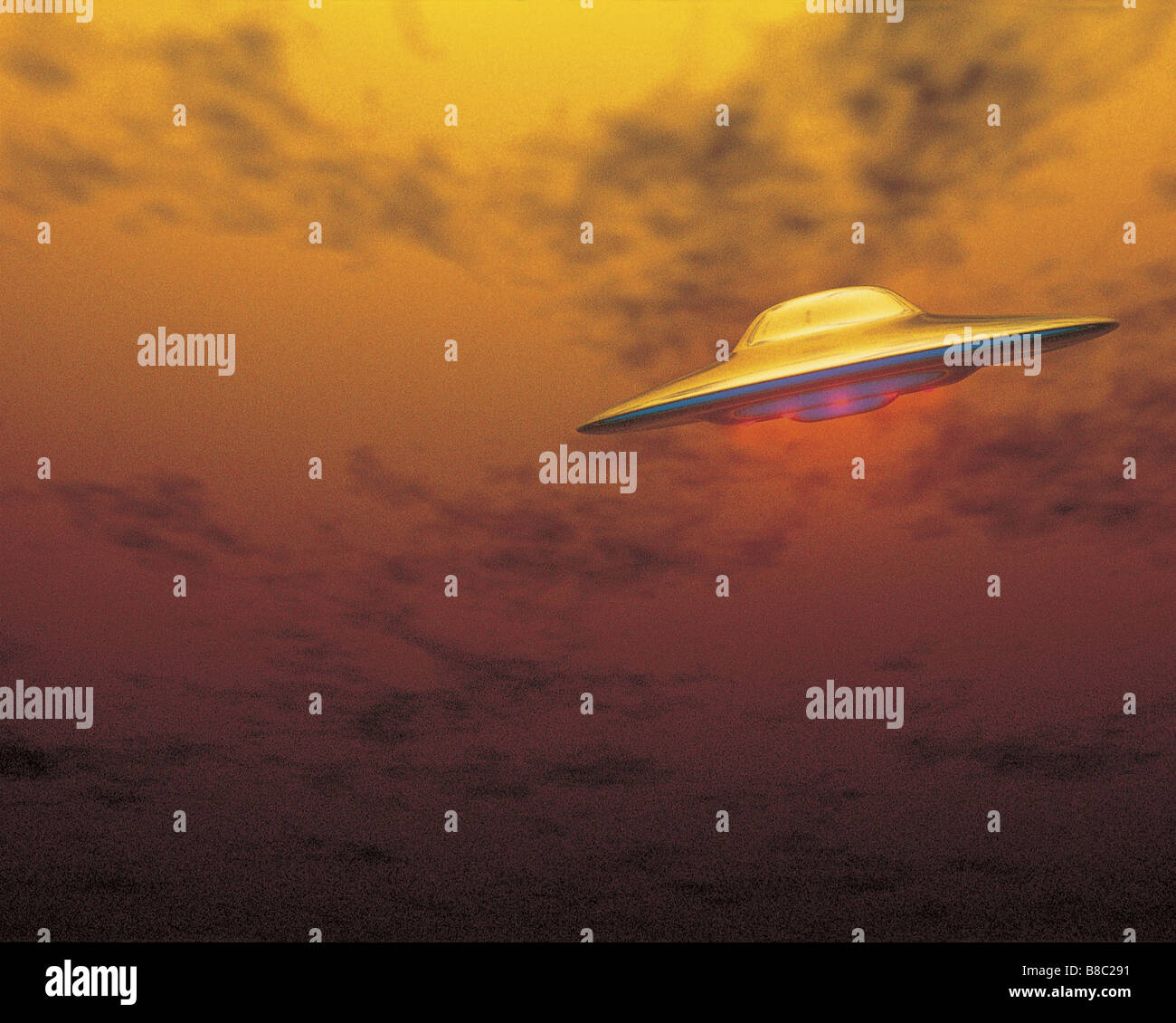FL5325, Mark Snyder; UFO Flying Through Yellowish Sky Stock Photo