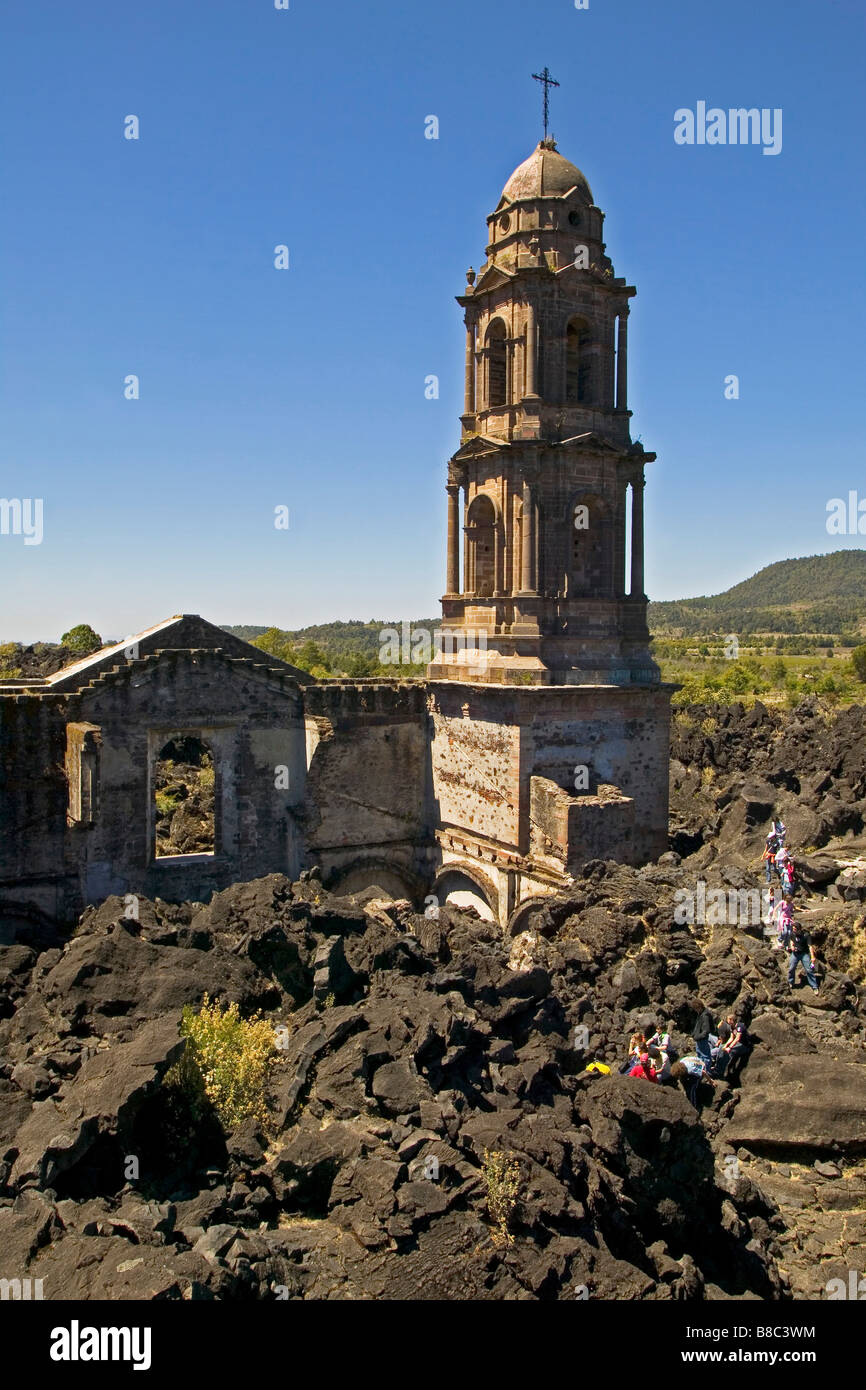 Church buried by  Paricutin Volcano, San Juan, Mexico Stock Photo