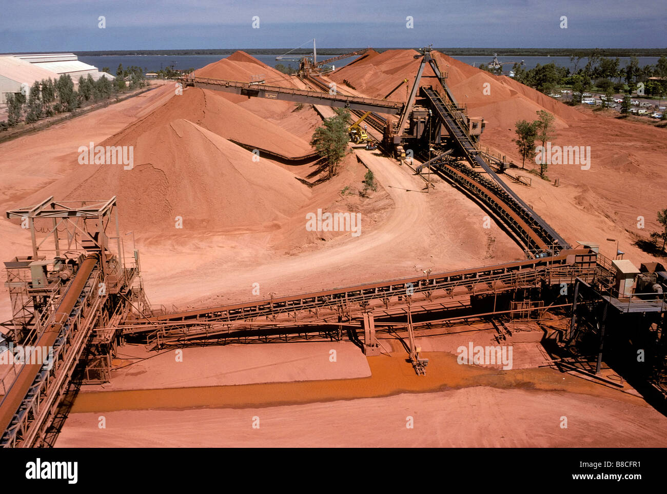 BAUXITE MINES Stockpiles of cleaned ore at bauxite mine, Weipa mine on