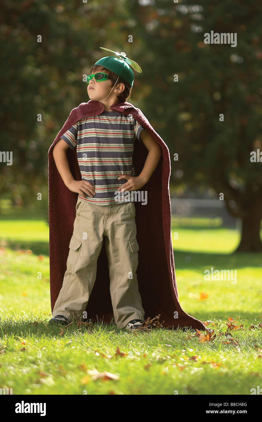 Boy Homemade Costume Outdoors Stock Photo Alamy