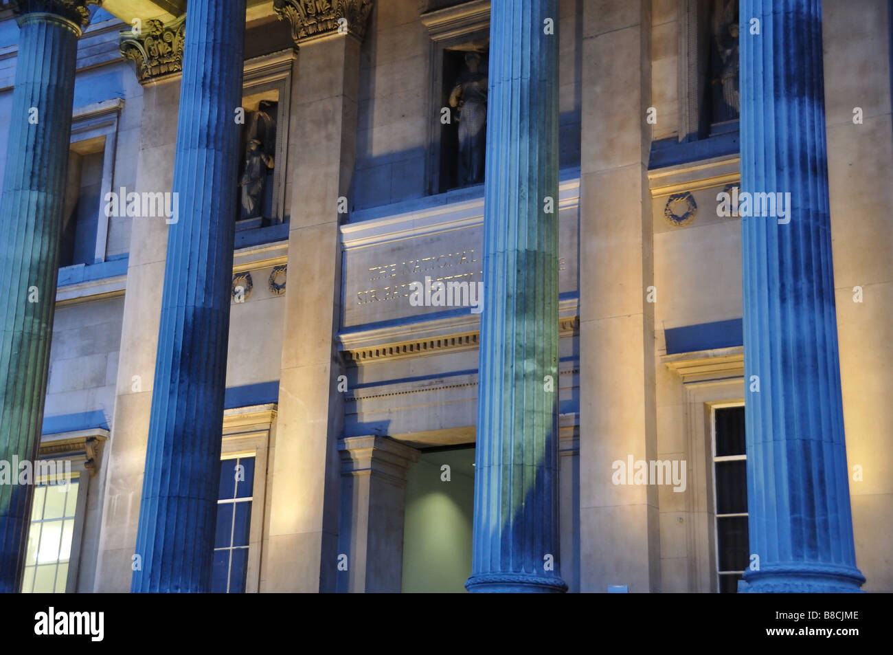 The 'Sir Paul Getty Entrance' of The National Gallery at night, London, England. Stock Photo