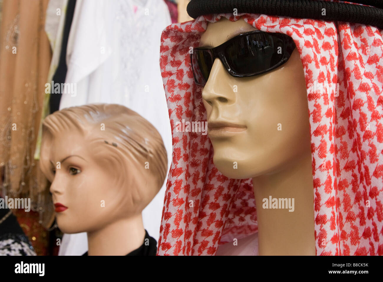 Dubai, UAE, mannequin display of traditional men’s headdress, gutra, at