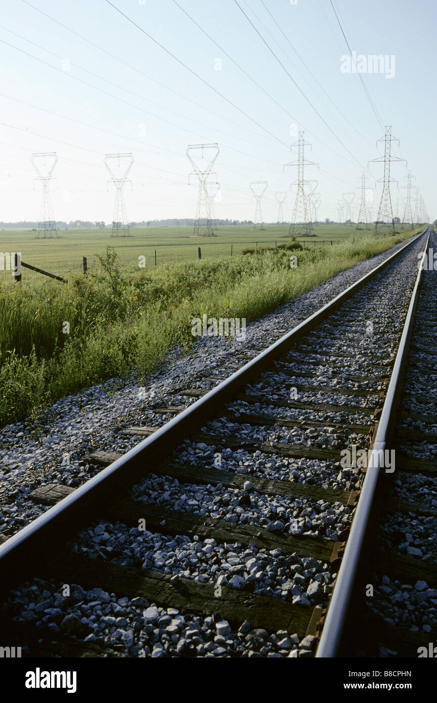 Railway Tracks Power Lines, Nanticoke,Ontario Stock Photo Alamy