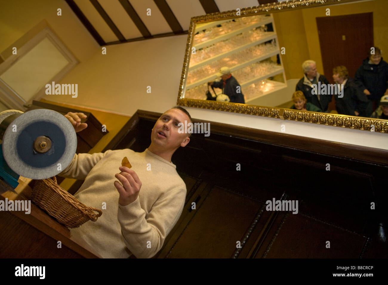 Polishing the amber in the shop in Gdansk, the capital of Amber, Poland