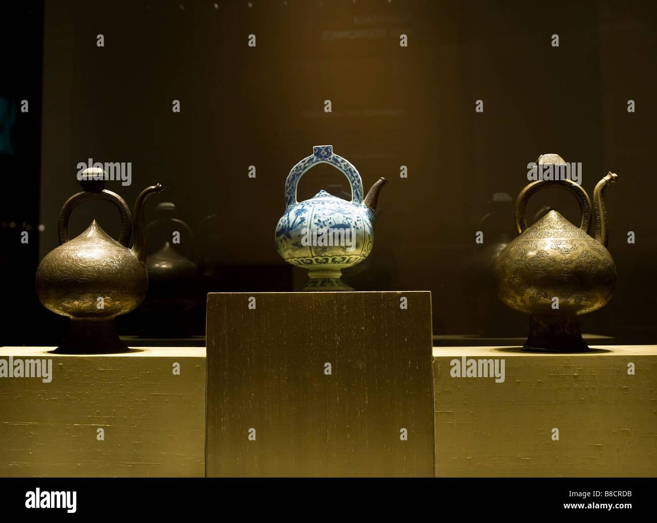 Three ewers at Shah 'Abbas The Remaking of Iran Exhibition at the British Museum London UK Stock Photo