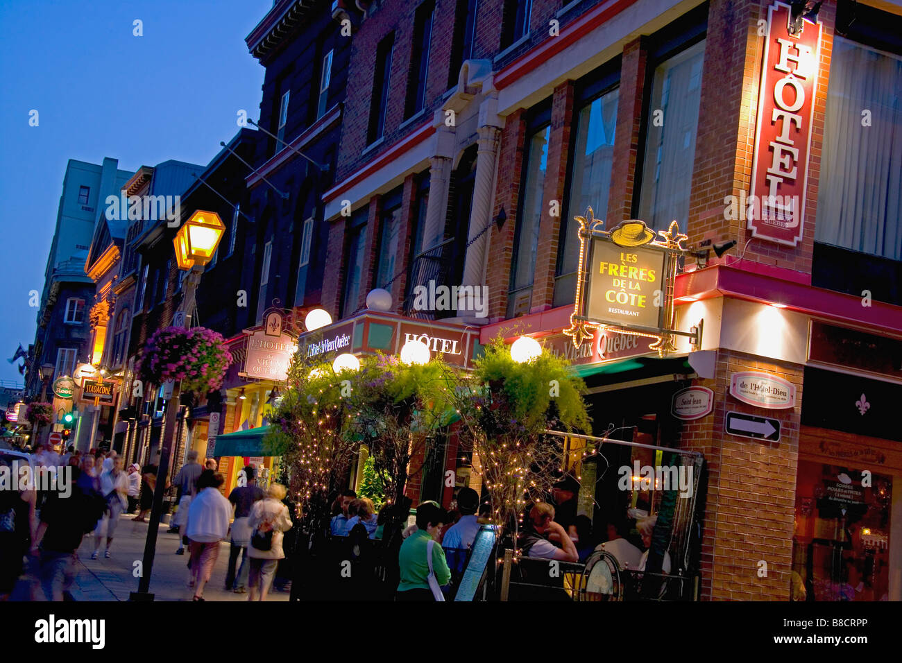 Streetscape  Night, Old Quebec City, Quebec Stock Photo