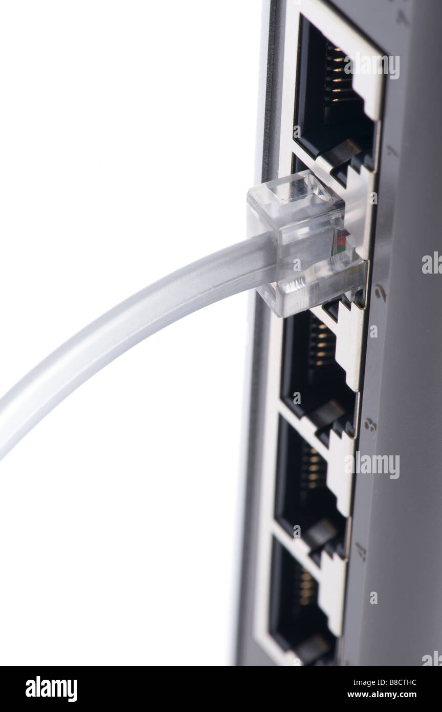 object on white ETHERNET switch close up Stock Photo - Alamy