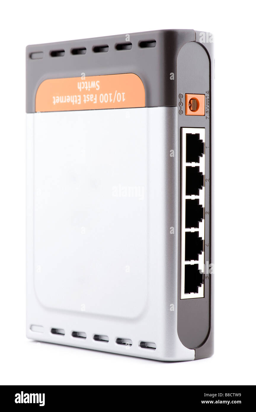 object on white ETHERNET switch close up Stock Photo - Alamy