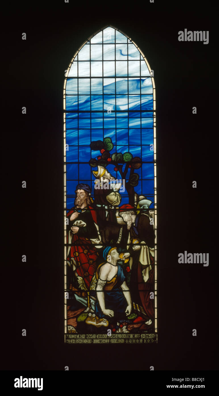 Hexham Abbey Window Good Samaritan Stock Photo