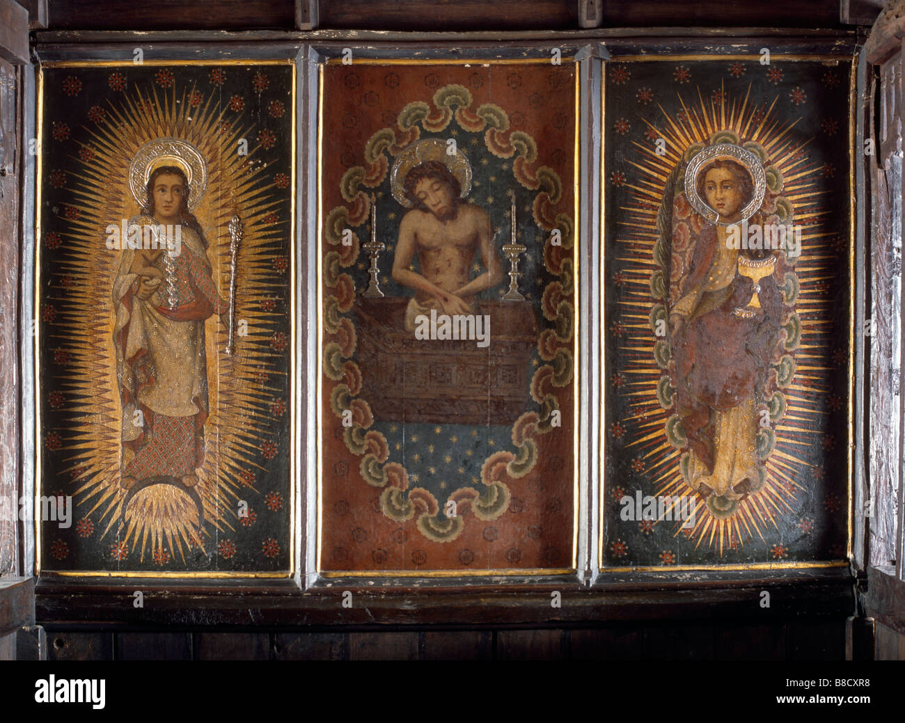 Hexham Abbey : Triptych Resurrection Christ Stock Photo