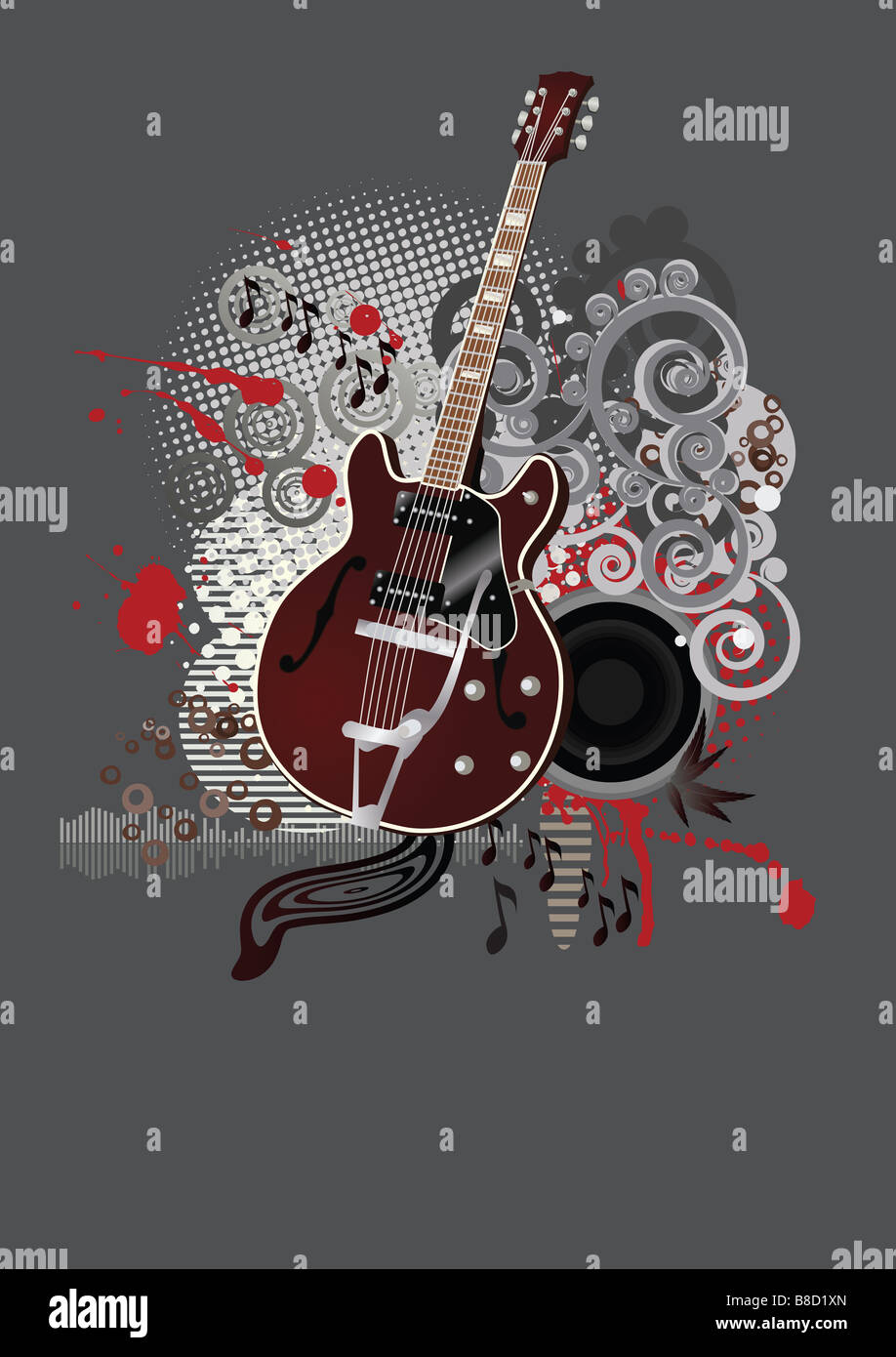 Abstract floral grunge guitar background Stock Photo